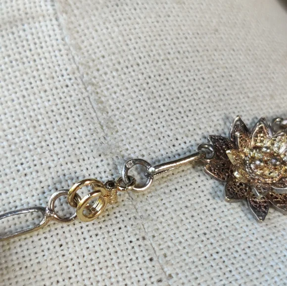 Vintage sterling Portugal CV artisan made flower necklace - Picture 3 of 7